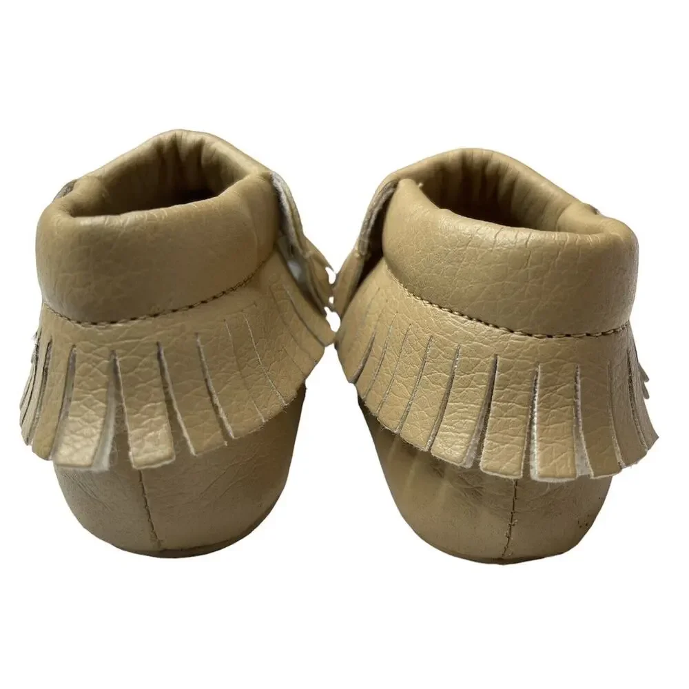 Baby Toddler Infant Girls Size 3 Tan Slip-On Moccasins Crib Shoe Soft Soles Mocs